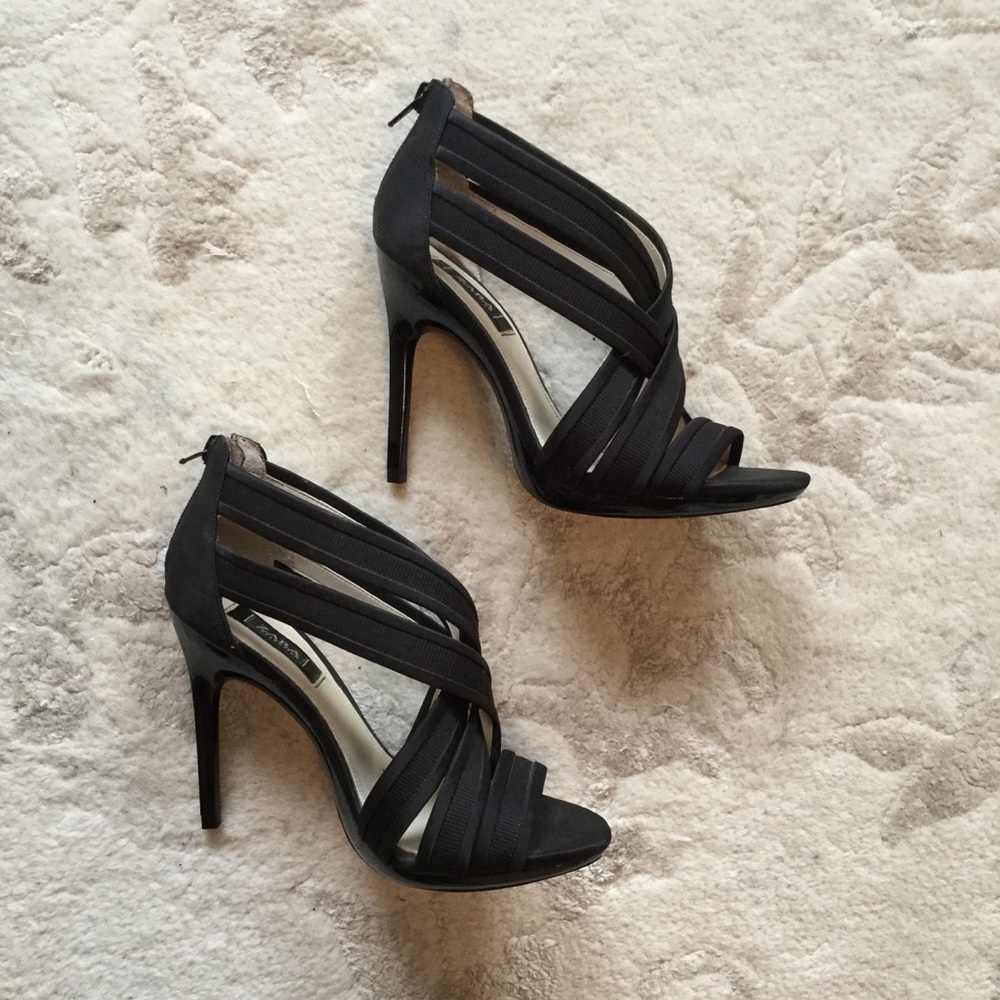 Zara Collection Black Strappy Heels Sandals 7
